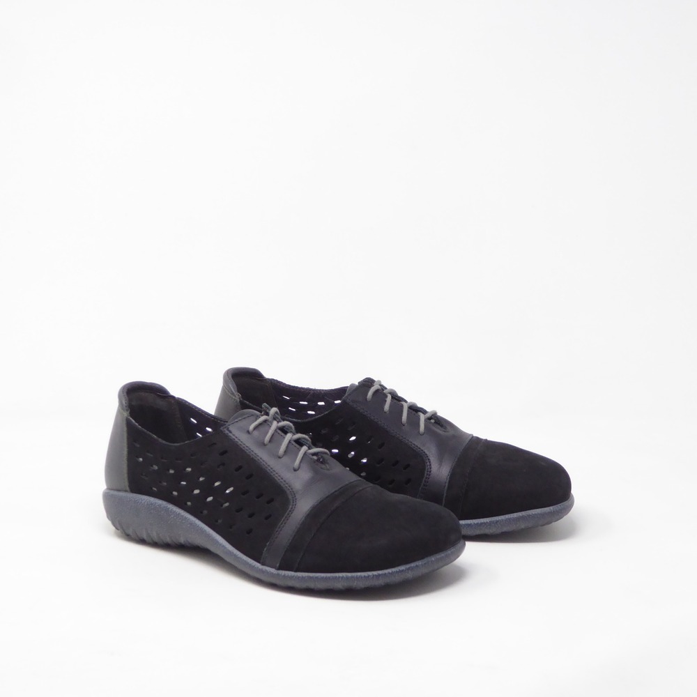 Naot Lalo Womens Lace Up Shoes Black Leather Suede Perforated 37 / 6